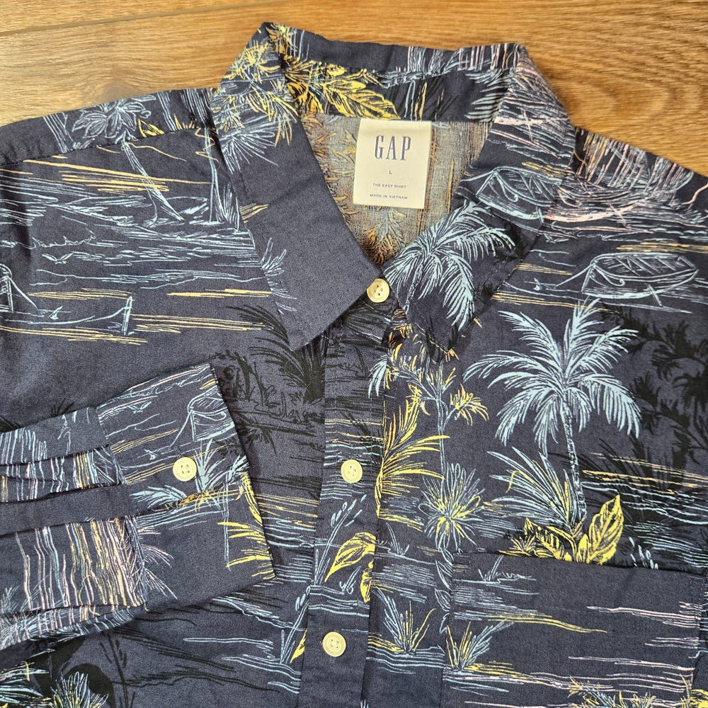 Gap Easy Shirt Womens L Linen Blend Hawaiian Tropical Button Up Beach Resort - Picture 6 of 10
